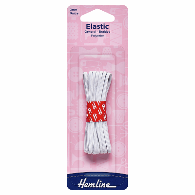 H620.3 General Purpose Braided Elastic: 5m x 3mm: White 